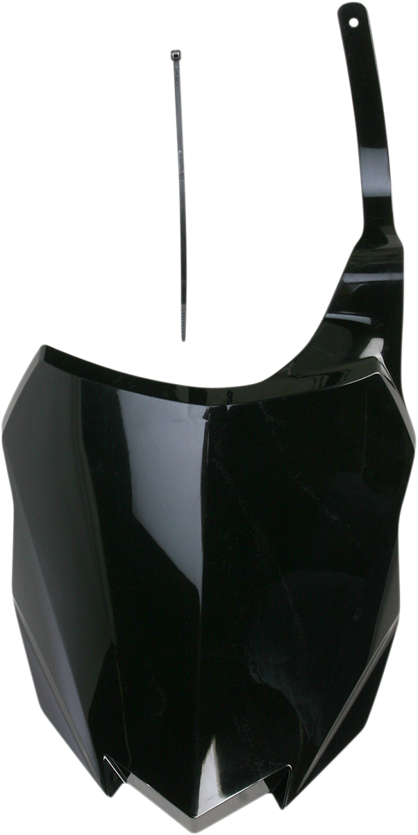 Black Acerbis front number plate for motorcycle, showcasing a sleek, durable body component designed for performance and style.