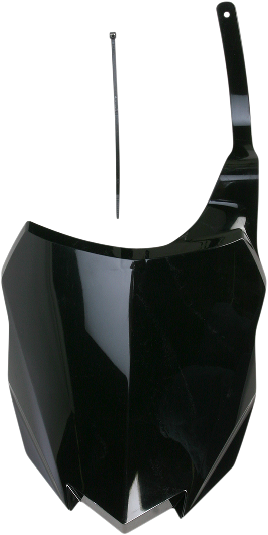Black Acerbis front number plate for motorcycle, showcasing a sleek, durable body component designed for performance and style.