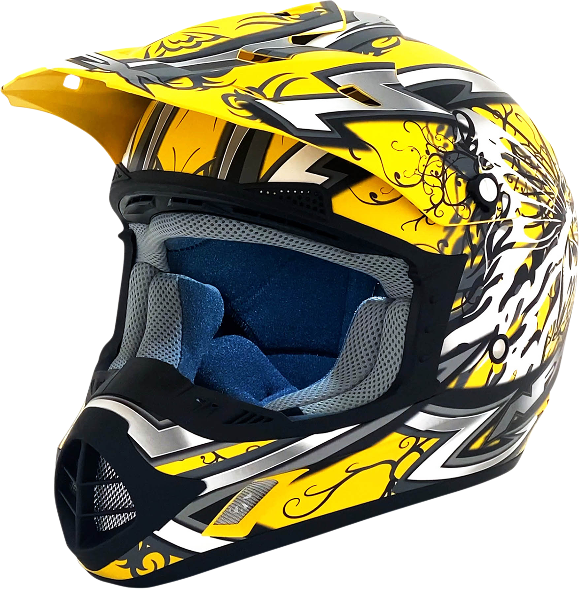 Bill's Exhausts AFX FX-17 Helmet Butterfly design in matte yellow, XL size, featuring a sleek, aerodynamic motorcycle helmet.
