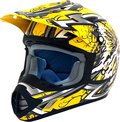Bill's Exhausts AFX FX-17 Helmet Butterfly design in matte yellow, XL size, featuring a sleek, aerodynamic motorcycle helmet.