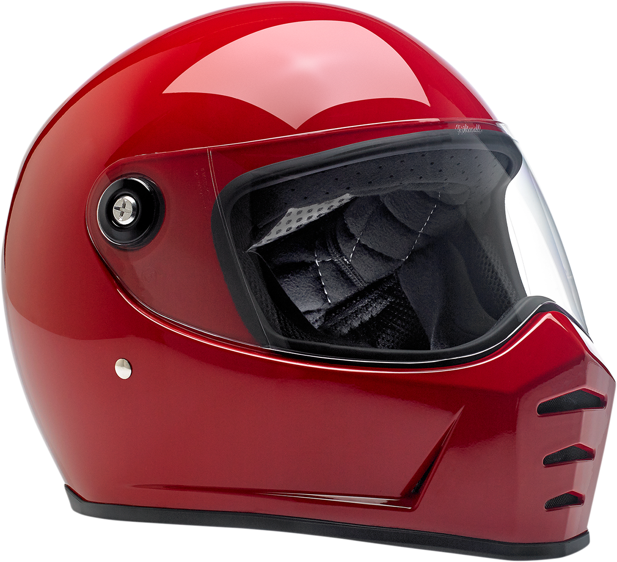 BILTWELL Lane Splitter helmet in gloss blood red, XS size, with aerodynamic design and black strap, made for motorcycle riders.