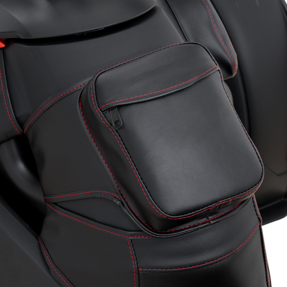 Bill's Exhausts SHOW CHROME Tank Pouch for Ryker H40-402RED engine, red accessory with chrome details, mounted on motorcycle fuel tank
