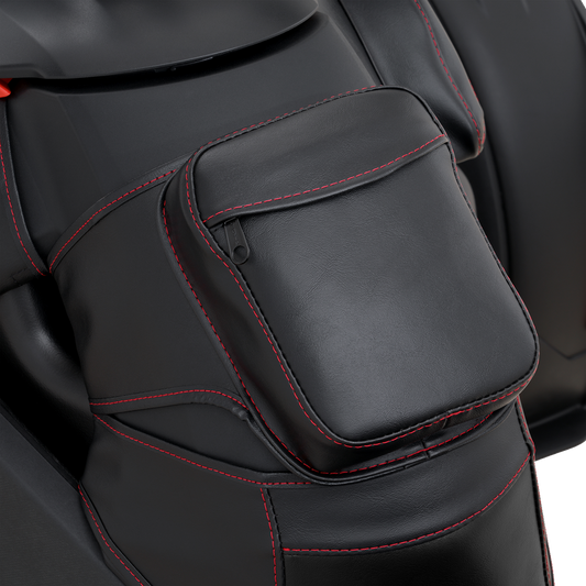 Bill's Exhausts SHOW CHROME Tank Pouch for Ryker H40-402RED engine, red accessory with chrome details, mounted on motorcycle fuel tank