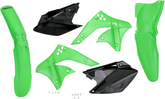 ACERBIS OEM standard replacement body kit for motorcycles, shown in black with various body panels and components.