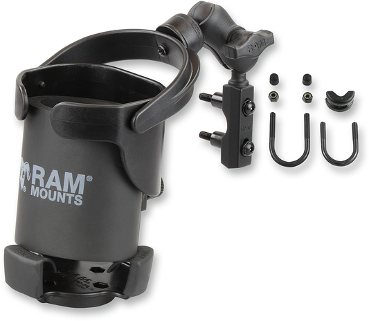 RAM MOUNTS XL Cup Holder engine mount kit by Bill's Exhausts, showing the sturdy aluminum construction and mounting hardware.