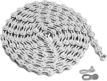 Hycline bicycle chain for 6/7/8-speed bikes, 1/2x3/32 inch, 116 links, metal bike chain with silver finish.
