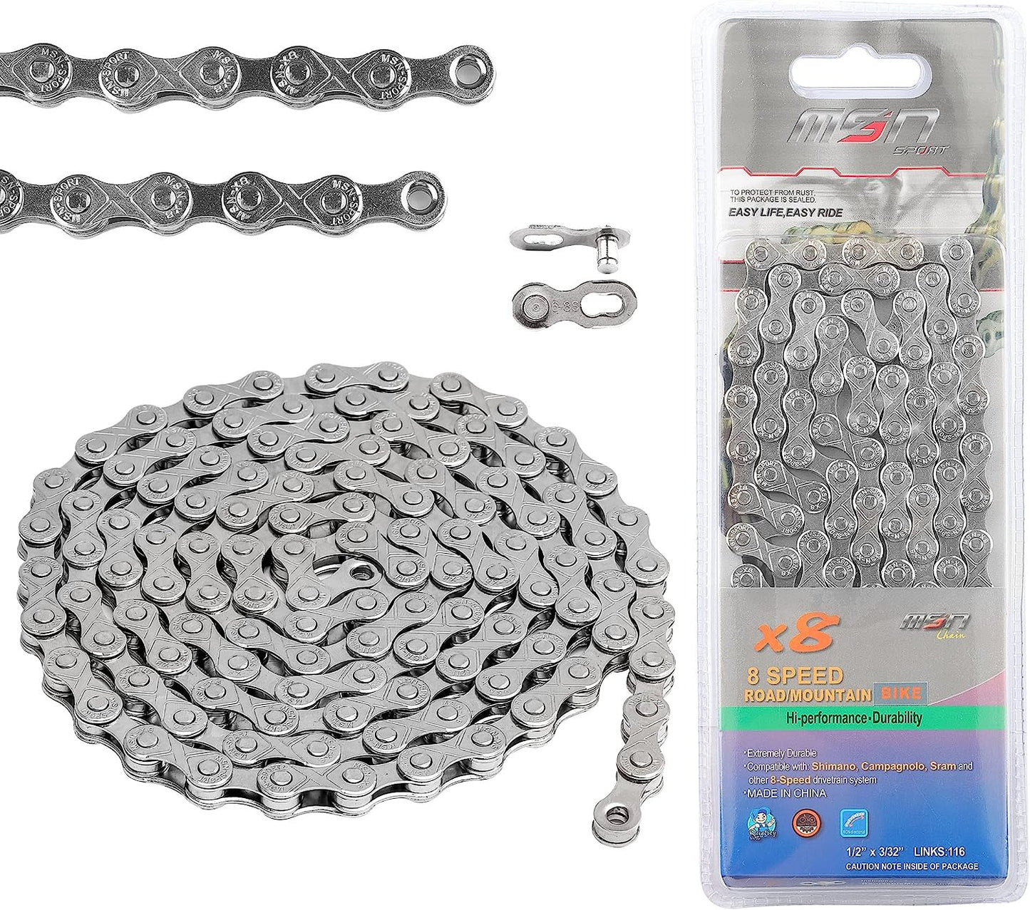 Hycline bicycle chain for 6/7/8-speed bikes, 116 links, 1/2x3/32 inch, durable metal bike chain.