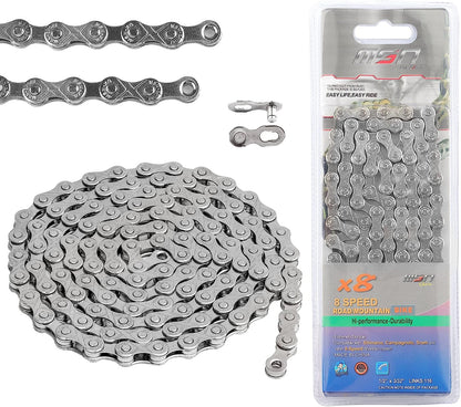 Hycline bicycle chain for 6/7/8-speed bikes, 116 links, 1/2x3/32 inch, durable metal bike chain.