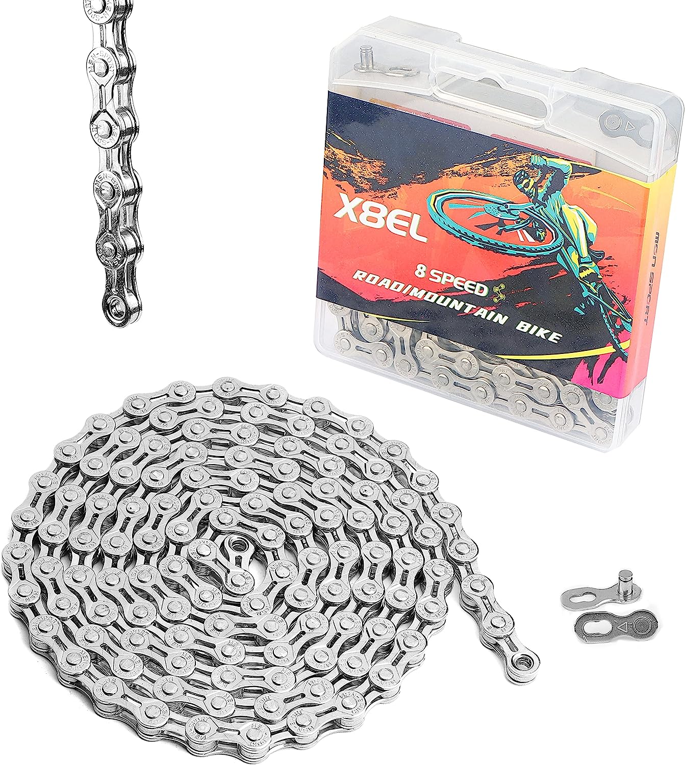 Hycline bicycle chain for 6/7/8-speed bikes, 1/2x3/32 inch, 116 links, durable metal chain with polished finish