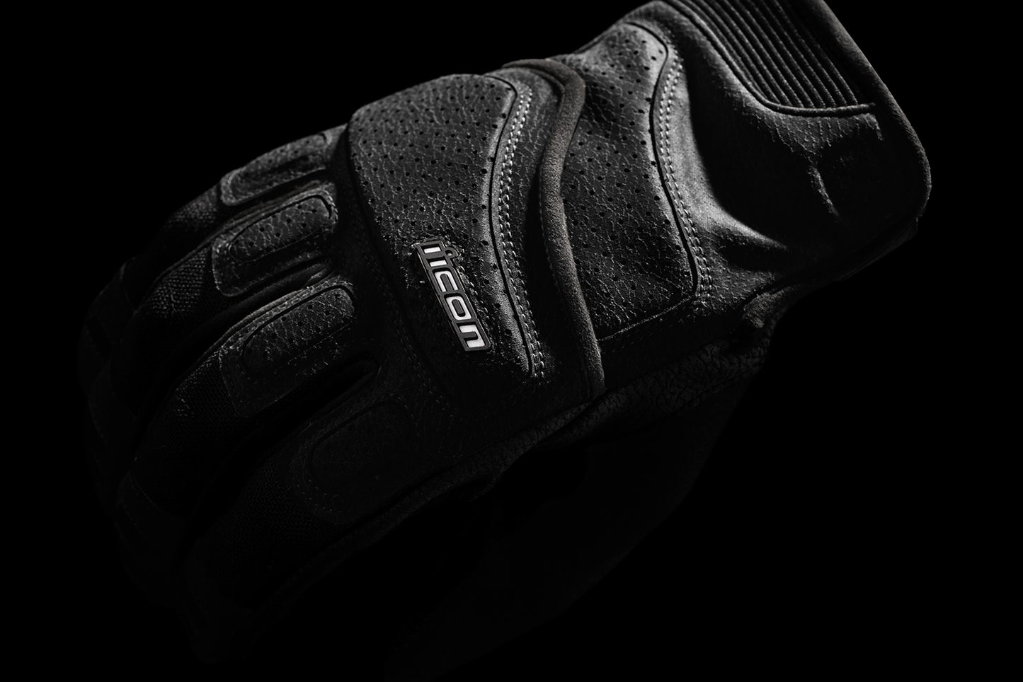 Black ICON Superduty3™ gloves in small size with textured palms and adjustable wrist straps, designed for durability and comfort.