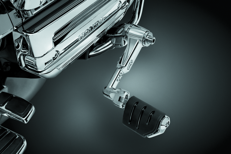 Kuryakyn Ergo III adjustable cruise mount with Trident Dually ISO pegs on a Honda Gold Wing motorcycle handlebar