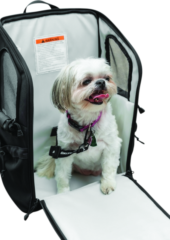 Kuryakyn Pet Palace Ruff-Pack durable backpack pet carrier for small pets up to 15 lbs, with mesh sides and adjustable straps.