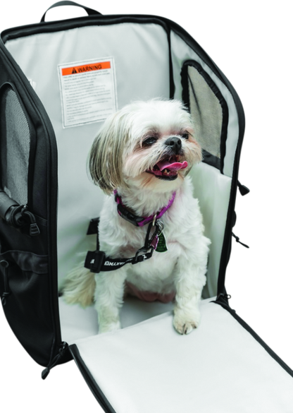 Kuryakyn Pet Palace Ruff-Pack durable backpack pet carrier for small pets up to 15 lbs, with mesh sides and adjustable straps.