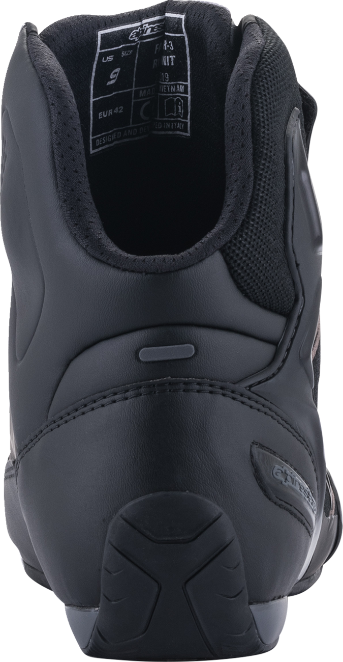 Alpinestars Faster-3 Rideknit® shoes in black and gray, US size 7, featuring sleek design and breathable material.