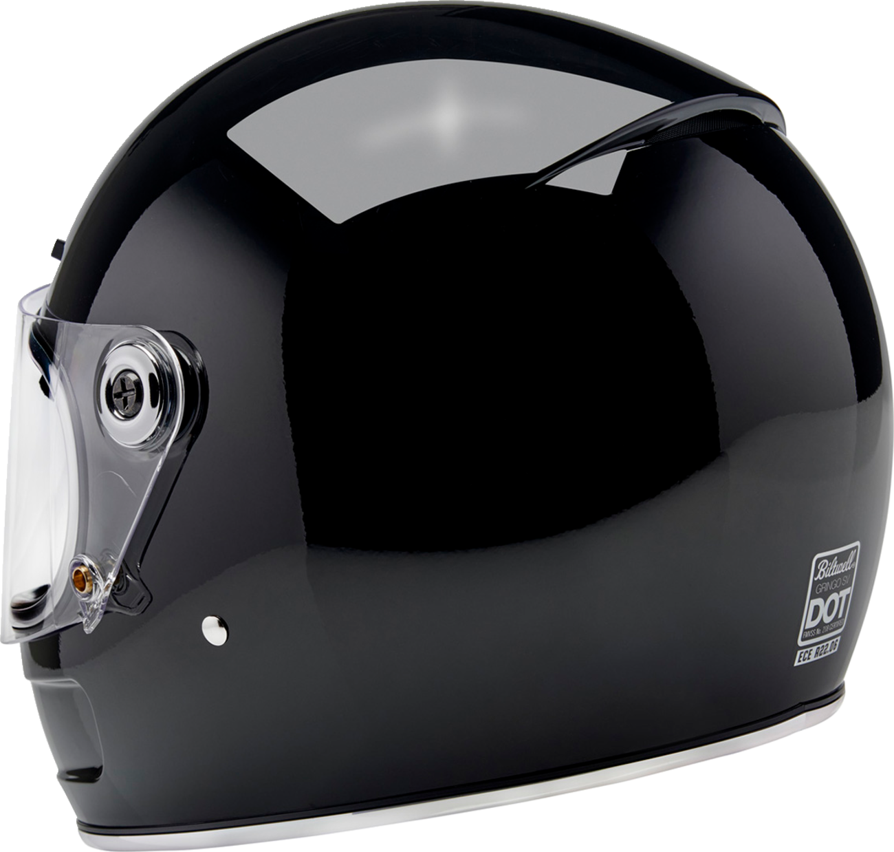 Gloss black BILTWELL Gringo SV motorcycle helmet in XS size, featuring a sleek design and sturdy construction.