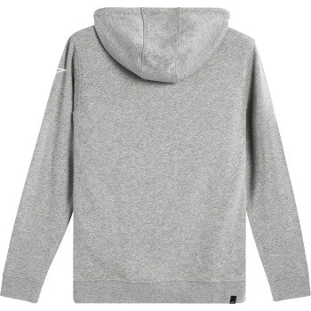Alpinestars Region Hoodie in Heather Gray, medium size, featuring a front logo and casual fit, displayed on a hanger.