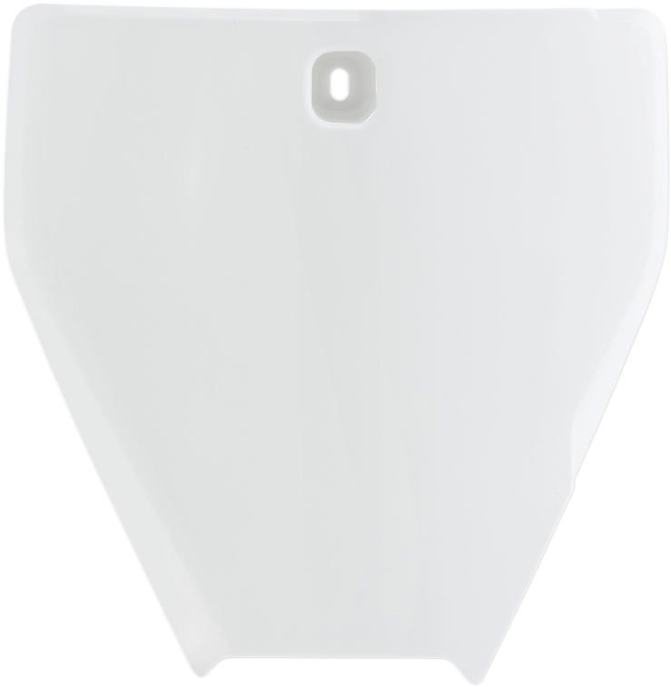 Acerbis front number plate in white for motorcycle, featuring the brand logo and design details on a body panel.