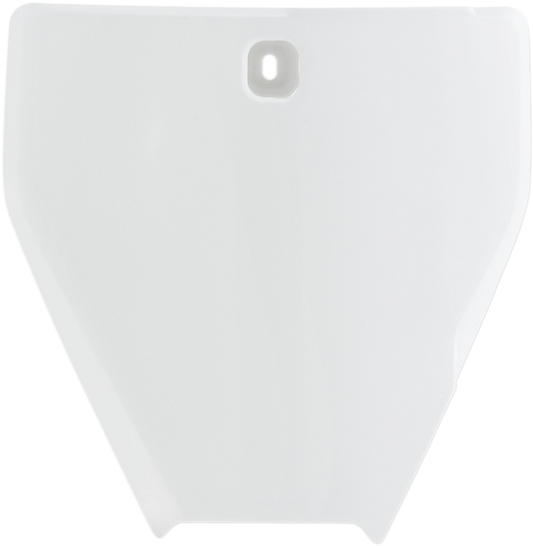 Acerbis front number plate in white for motorcycle, featuring the brand logo and design details on a body panel.