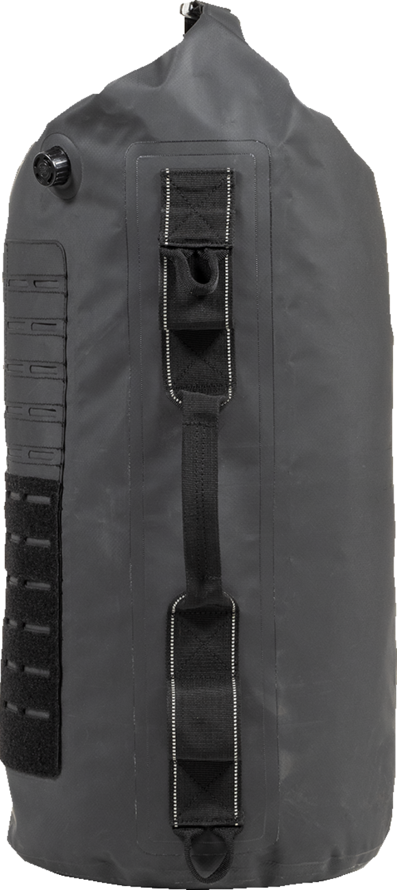 Black Biltwell Exfil-65 Dry Bag Gen 2, durable waterproof bag with roll-top closure, designed for outdoor and motorcycle use.