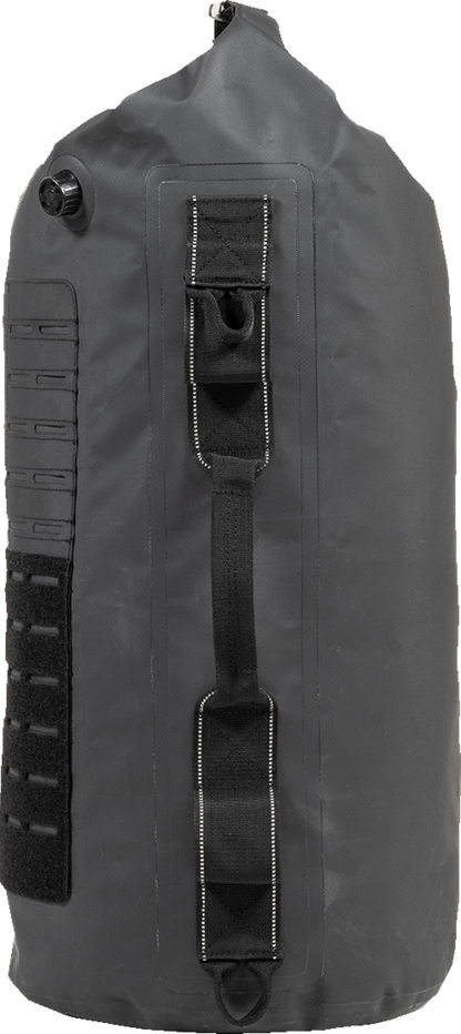 Black Biltwell Exfil-65 Dry Bag Gen 2, durable waterproof bag with roll-top closure, designed for outdoor and motorcycle use.