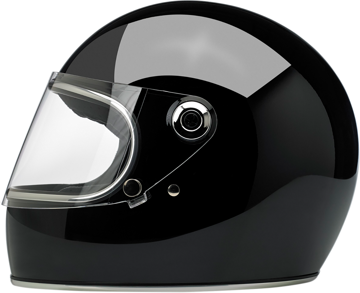 BILTWELL Gringo S helmet in gloss black, size XS, with a sleek aerodynamic design and secure strap system.