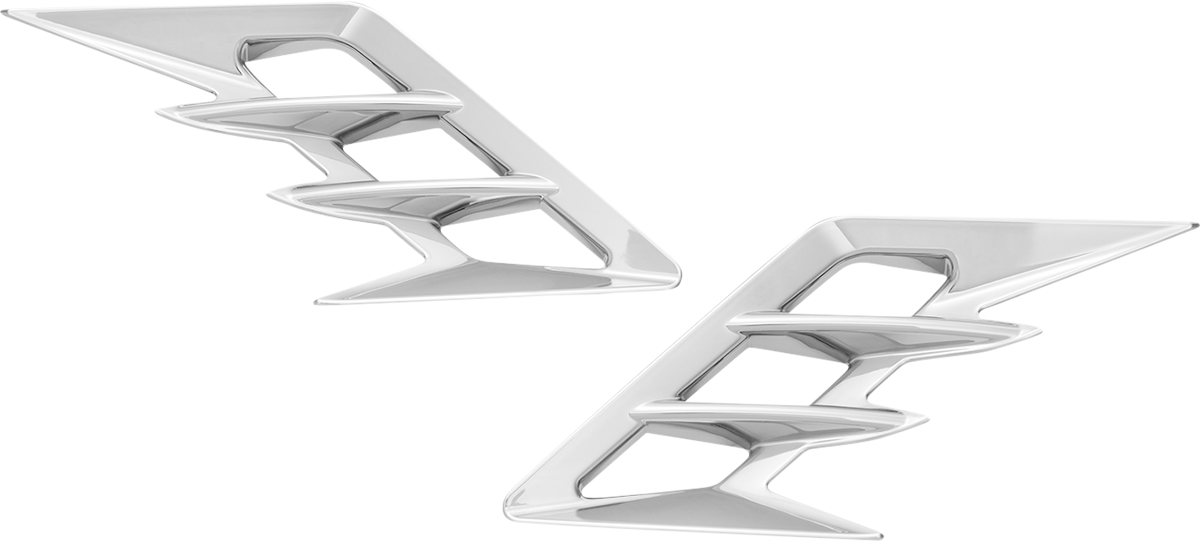 Chrome SHOW CHROME Fender Vent Filler Accent for front engine area by Bill's Exhausts, showcasing shiny chrome finish and precise fit.