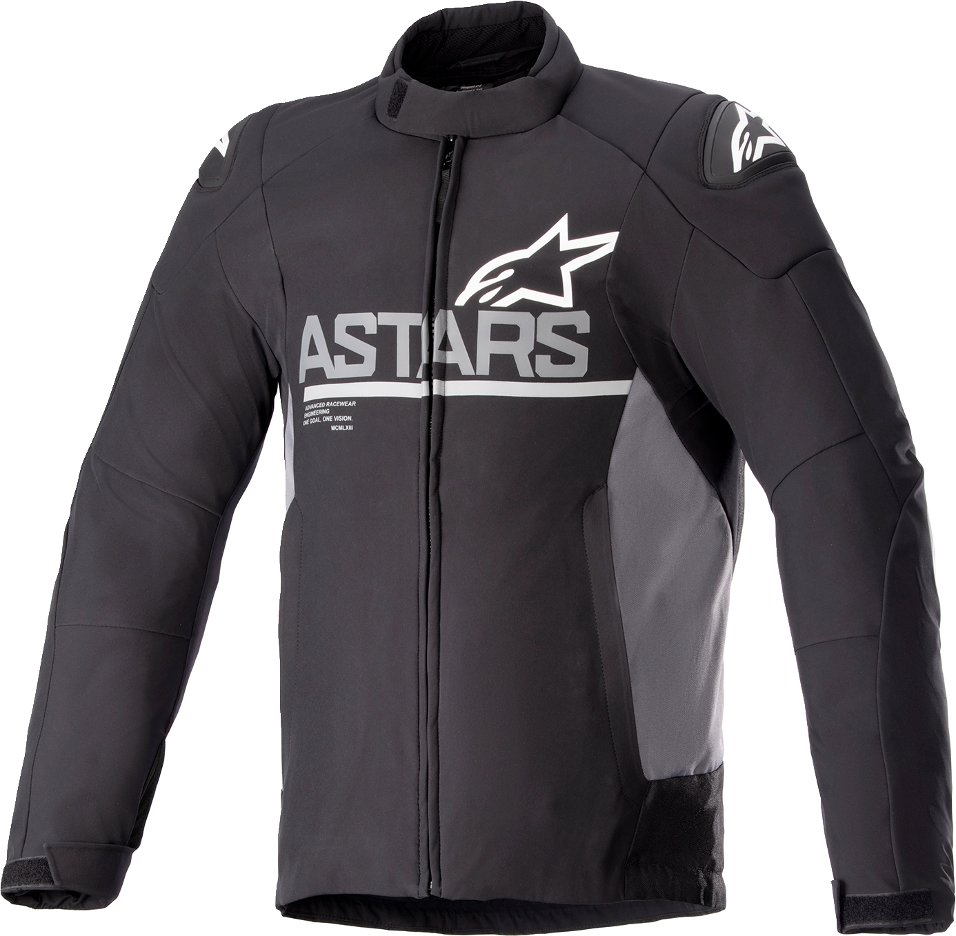 Alpinestars SMX waterproof jacket in black and gray, large size, showcasing front view with waterproof material and design details.