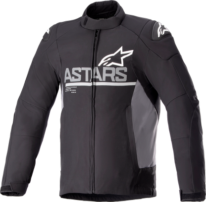 Alpinestars SMX waterproof jacket in black and gray, large size, showcasing front view with waterproof material and design details.