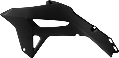 Black ACERBIS radiator shroud for motorcycle body protection, designed for compatibility with Bill's Exhausts models.