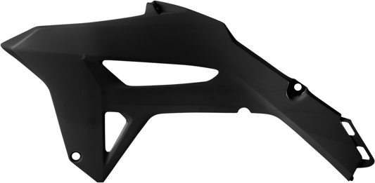 Black ACERBIS radiator shroud for motorcycle body protection, designed for compatibility with Bill's Exhausts models.