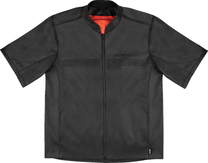 Bill's Exhausts ICON Short Track™ Black short-sleeve jacket in medium, shown with front view and zipper detail.