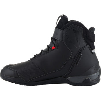 Alpinestars Austral GTX motorcycle boots in black and dark gray with sturdy design, US size 9, featuring protective elements.