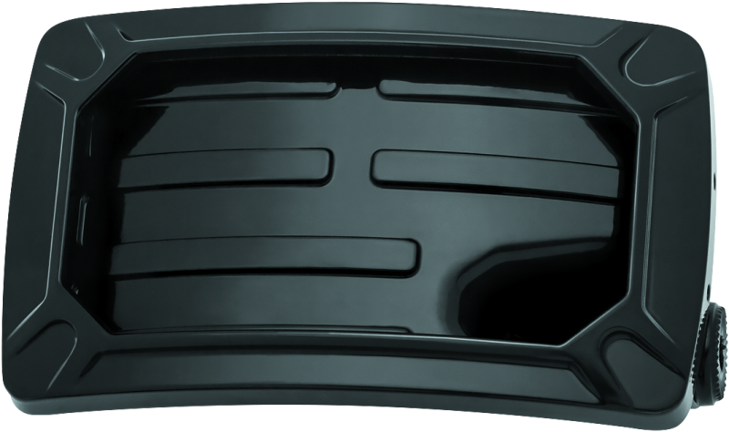 Kuryakyn Nova curved horizontal side license plate holder in glossy black, designed for motorcycle mounting.
