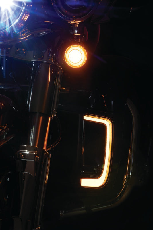 Kuryakyn Tracer LED front turn signal insert for Harley Davidson FLHX & FLTR 2008-2015, showing the LED light and clear lens.