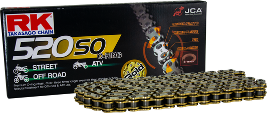 RK EXCEL GB520SO drive chain for 520 series, 130 links, natural finish, durable motorcycle chain with precise construction.