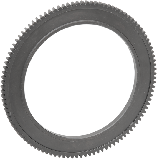 DRAG SPECIALTIES Harley Davidson starter ring gear with 106 teeth, metal gear component for motorcycle engine startup.