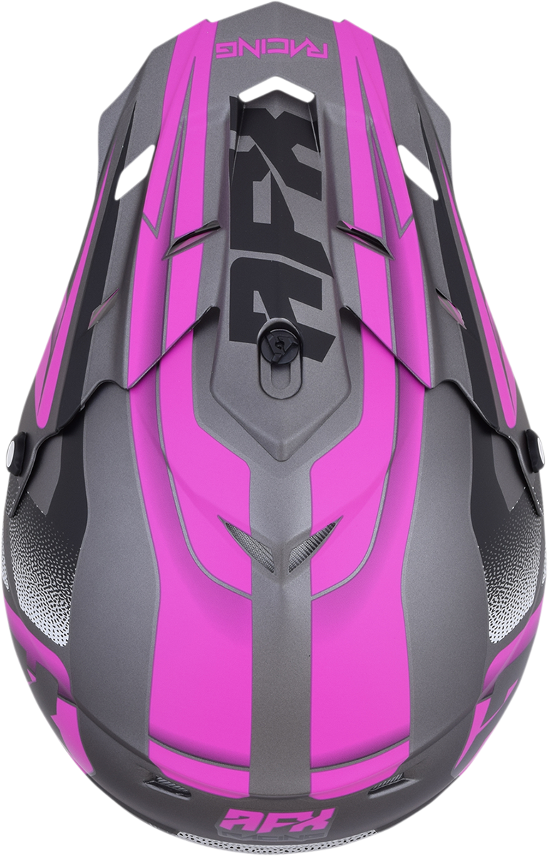 Bill's Exhausts AFX FX-17 Peak Force helmet in Frost Gray and Fuchsia with a sleek, aerodynamic design and clear visor.
