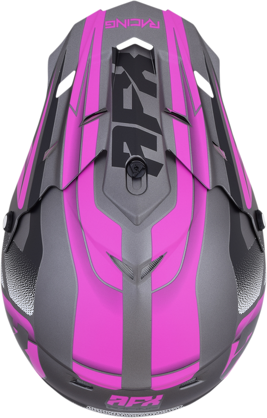 Bill's Exhausts AFX FX-17 Peak Force helmet in Frost Gray and Fuchsia with a sleek, aerodynamic design and clear visor.