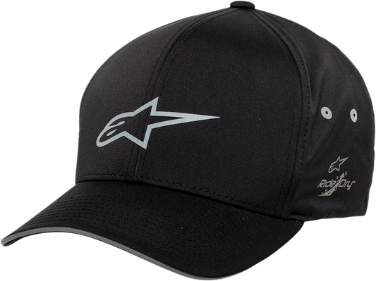 Black ALPINESTARS Reflex Tech Hat in small/medium size, featuring a sleek design and breathable fabric for active wear.