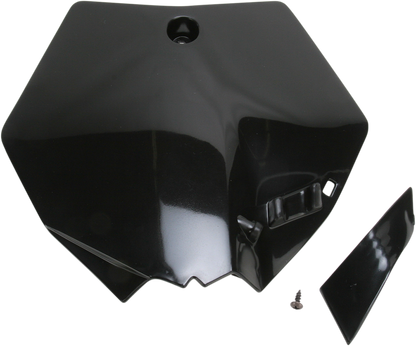 Black Acerbis front number plate for motorcycles, made by Bill's Exhausts, with a sleek body design and mounting hardware visible.
