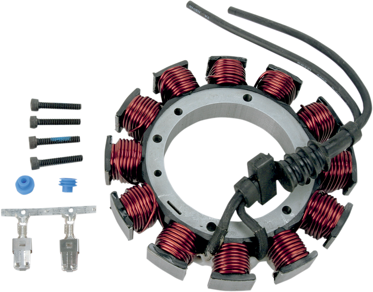 DRAG SPECIALTIES stator for 1999-2003 Harley FX motorcycle, showing electrical component with wiring and mounting points