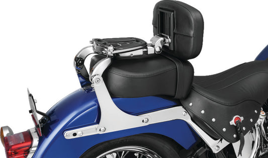 Chrome Kuryakyn fixed mounts for multi-purpose backrest, designed for secure motorcycle backrest attachment.