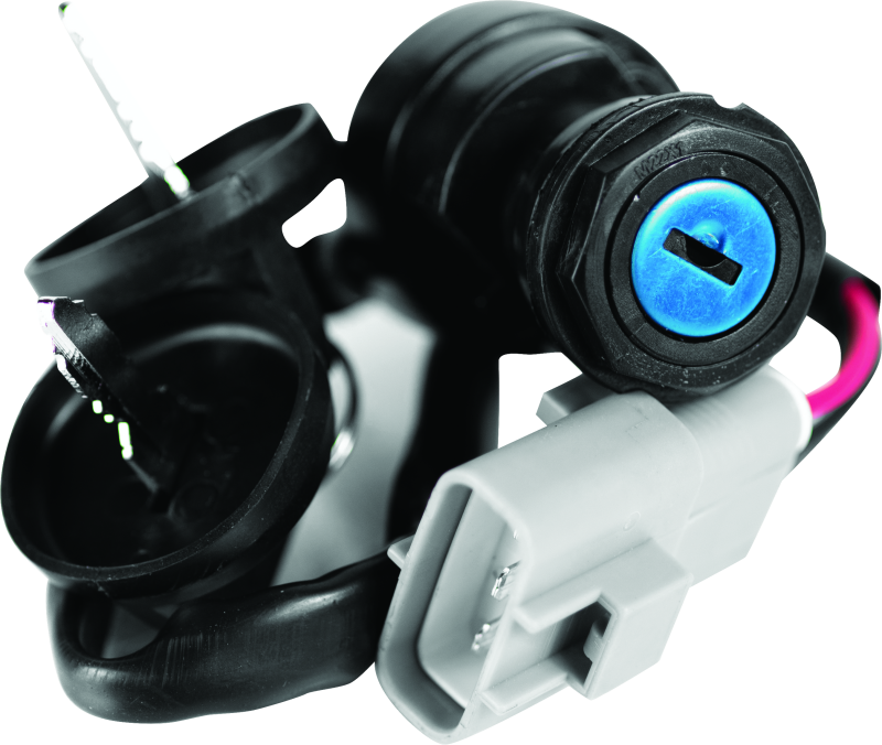 QuadBoss Yamaha Raptor & Warrior ignition switch replacement, black plastic switch with key slot and wiring connector.