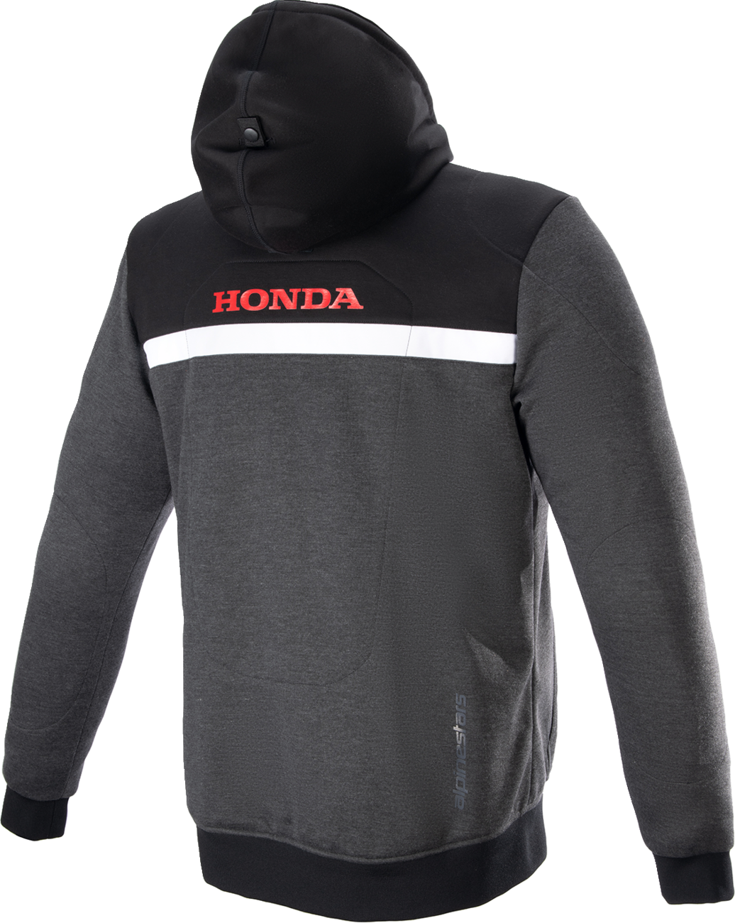 Alpinestars Honda Chrome Street Hoodie in black, gray, and red, 2XL, featuring logo and stylish design, made for motorcycle enthusiasts.