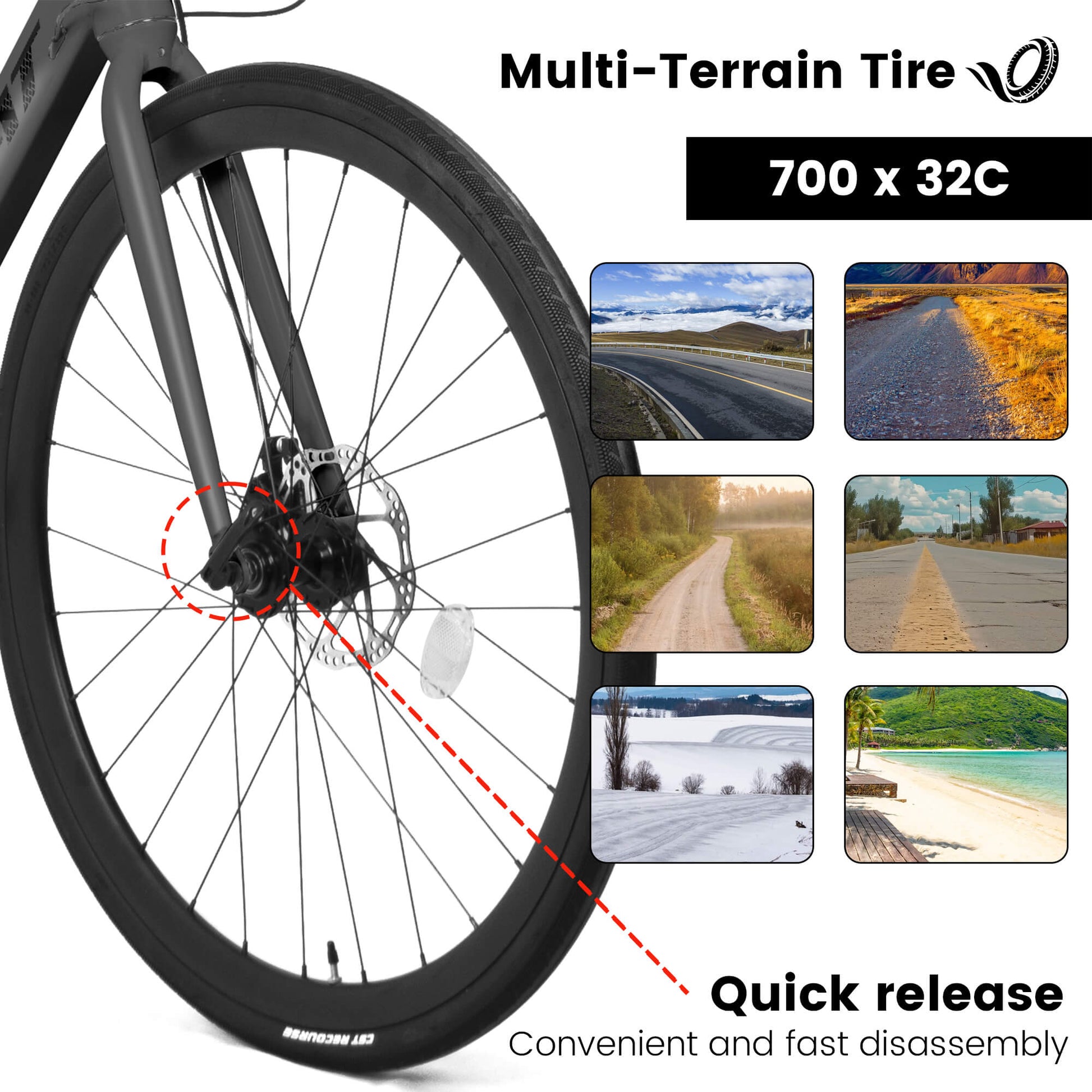 Hycline Ecarpat ZFA 700x32C bicycle tire with black rubber tread and sidewalls, suitable for road cycling.