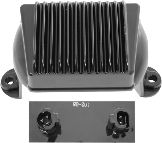 DRAG SPECIALTIES voltage regulator for Harley-Davidson FL 2006-2008, part #74505-06, showing the black rectangular component