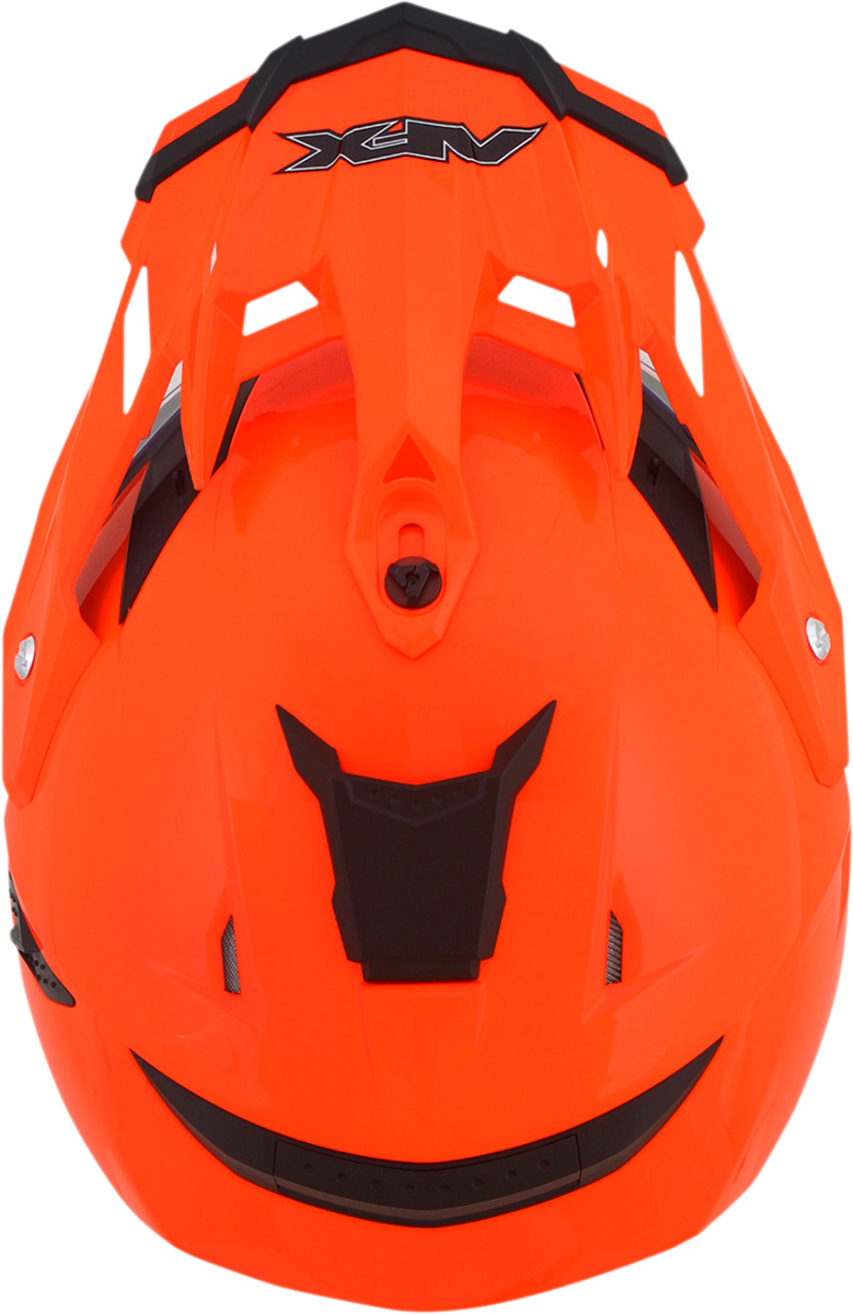 Bill's Exhausts AFX FX-41DS Peak safety orange helmet with visor and ventilation for motorcycle riding safety.