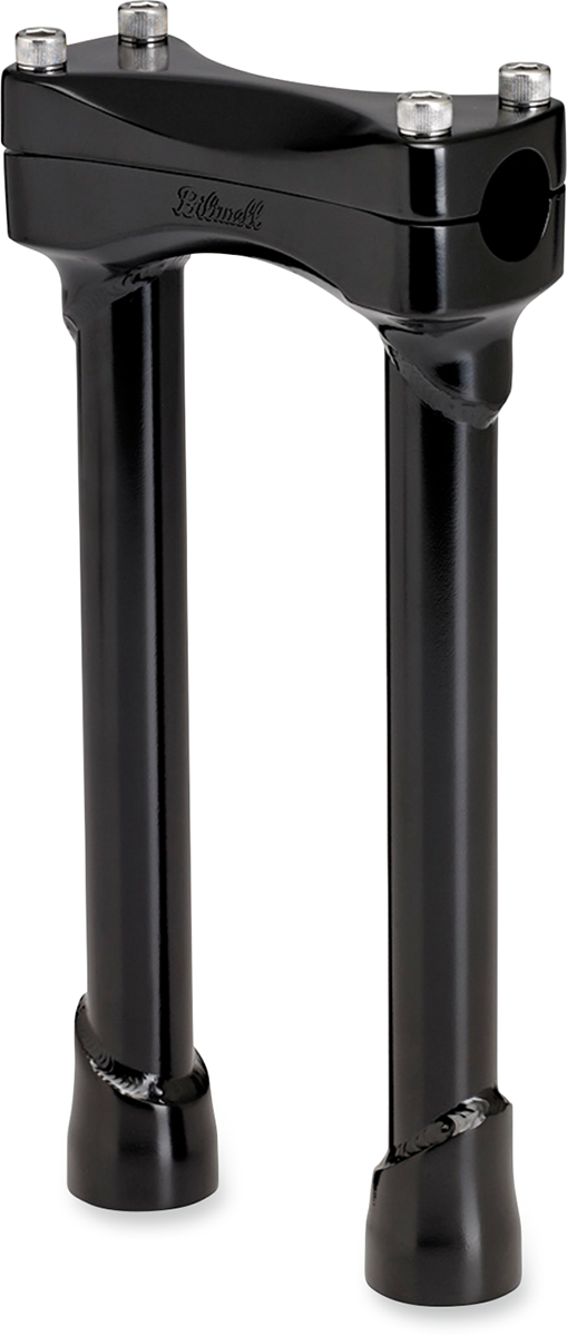 Black BILTWELL Risers Murdock 10-inch handlebars for motorcycles, designed for comfortable riding and enhanced handlebar support.