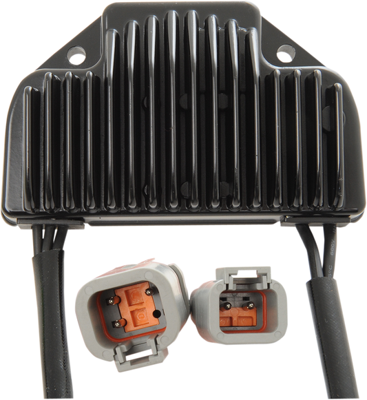 Black Voltage Regulator for '06-'07 FXD Harley Davidson by DRAG SPECIALTIES, shown in a close-up image.