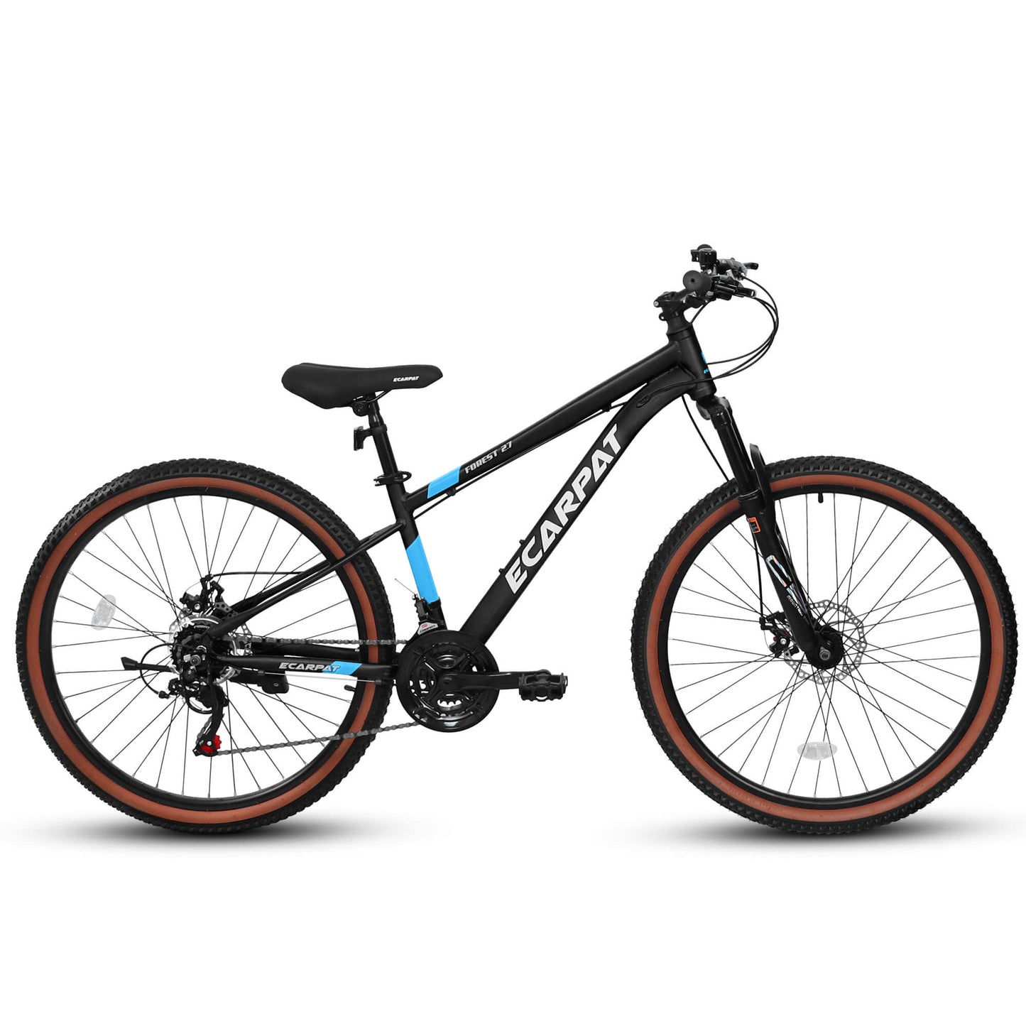 Hycline Ecarpat Trigger 27-inch bicycle with black frame and ergonomic design, ready for outdoor riding.